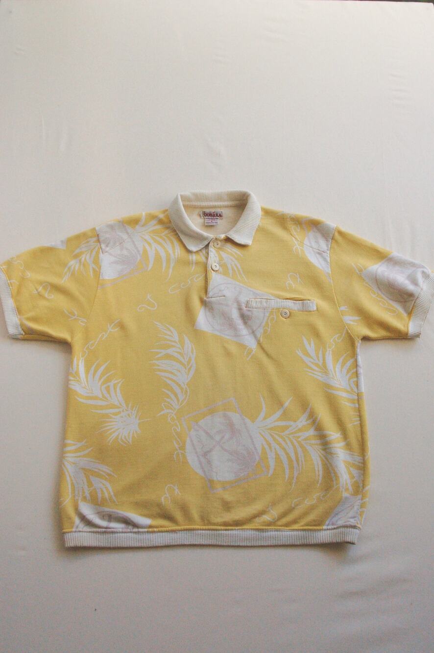 Vintage 90s Bonjour Faded Yellow Tropical Polo Back Pocket